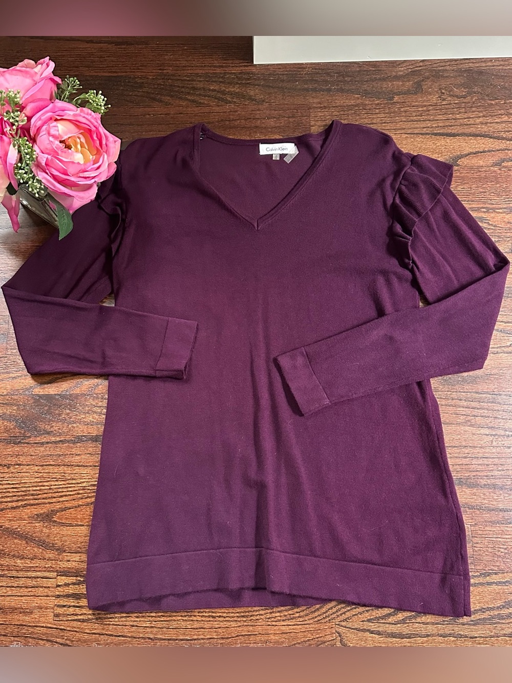 Calvin Klein burgundy tunic length sweater, size S